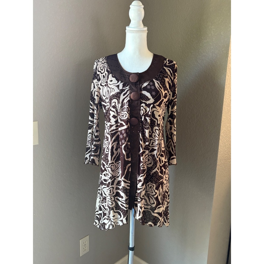 Pretty Angel Fashion Brown Floral Mesh Linen Blend Tunic Top Dress Womens Large